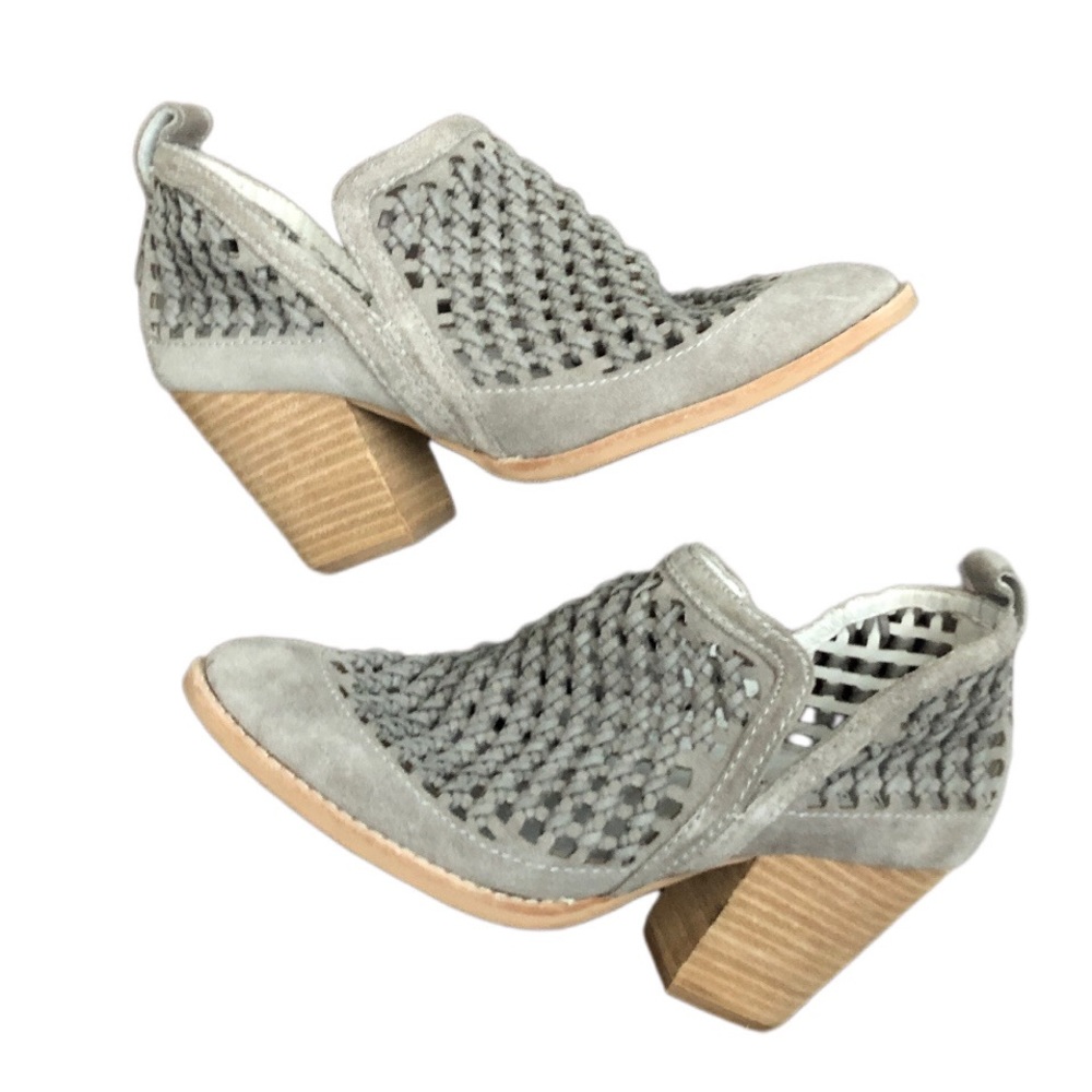 JEFFREY Campbell gray taupe braided woven cut out suede southwestern ankle boots